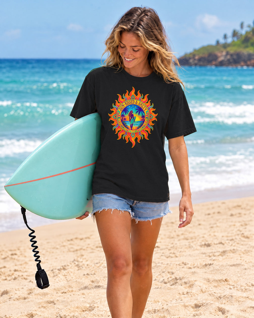 Sun-Kissed & Salty Tee | Sun Mandala Surf Girl Shirt | Boho Beach T-Shirt | Comfort Colors