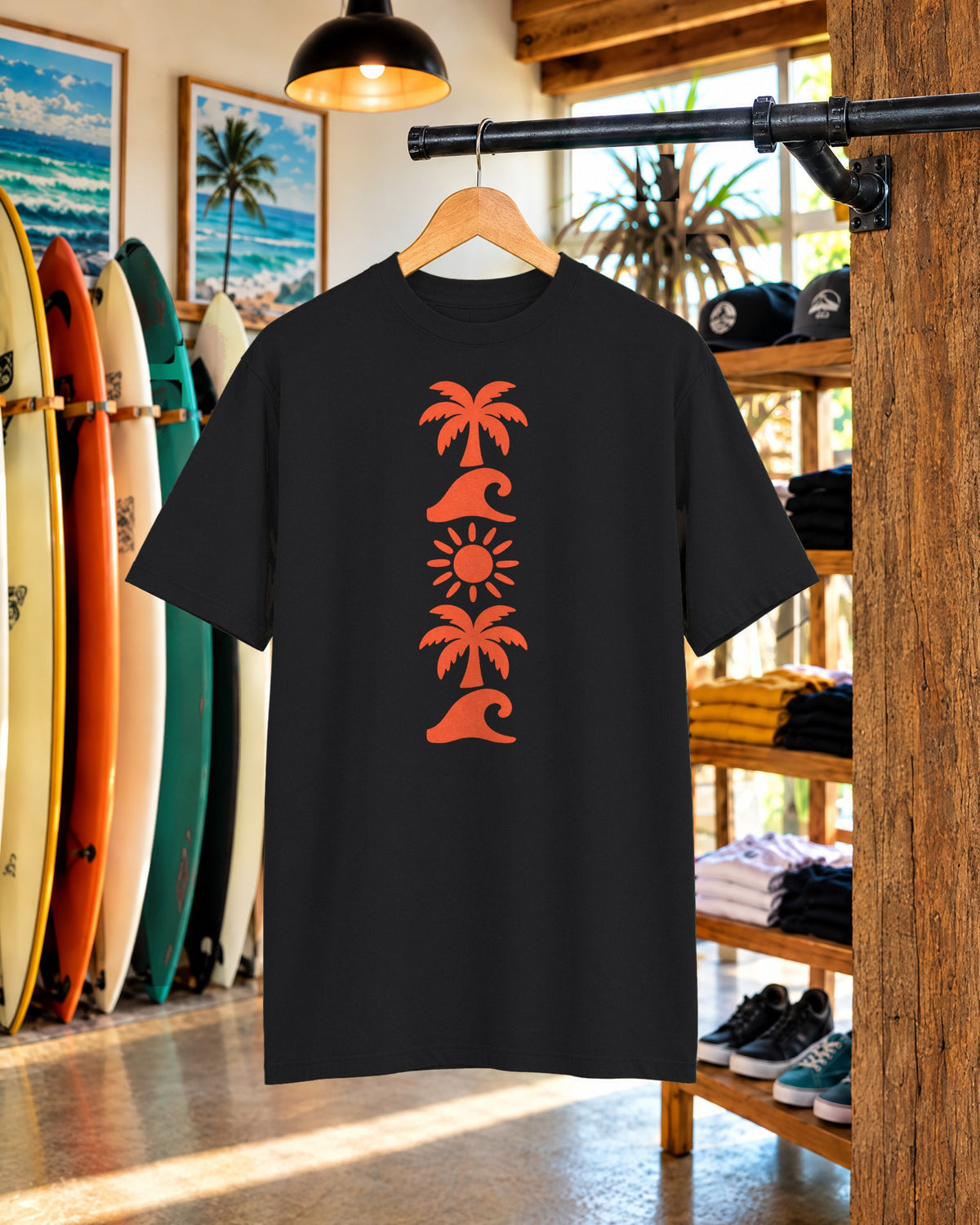 Palm Wave Totem Shirt | Stamp Column Beach Tee | Comfort Colors T-Shirt