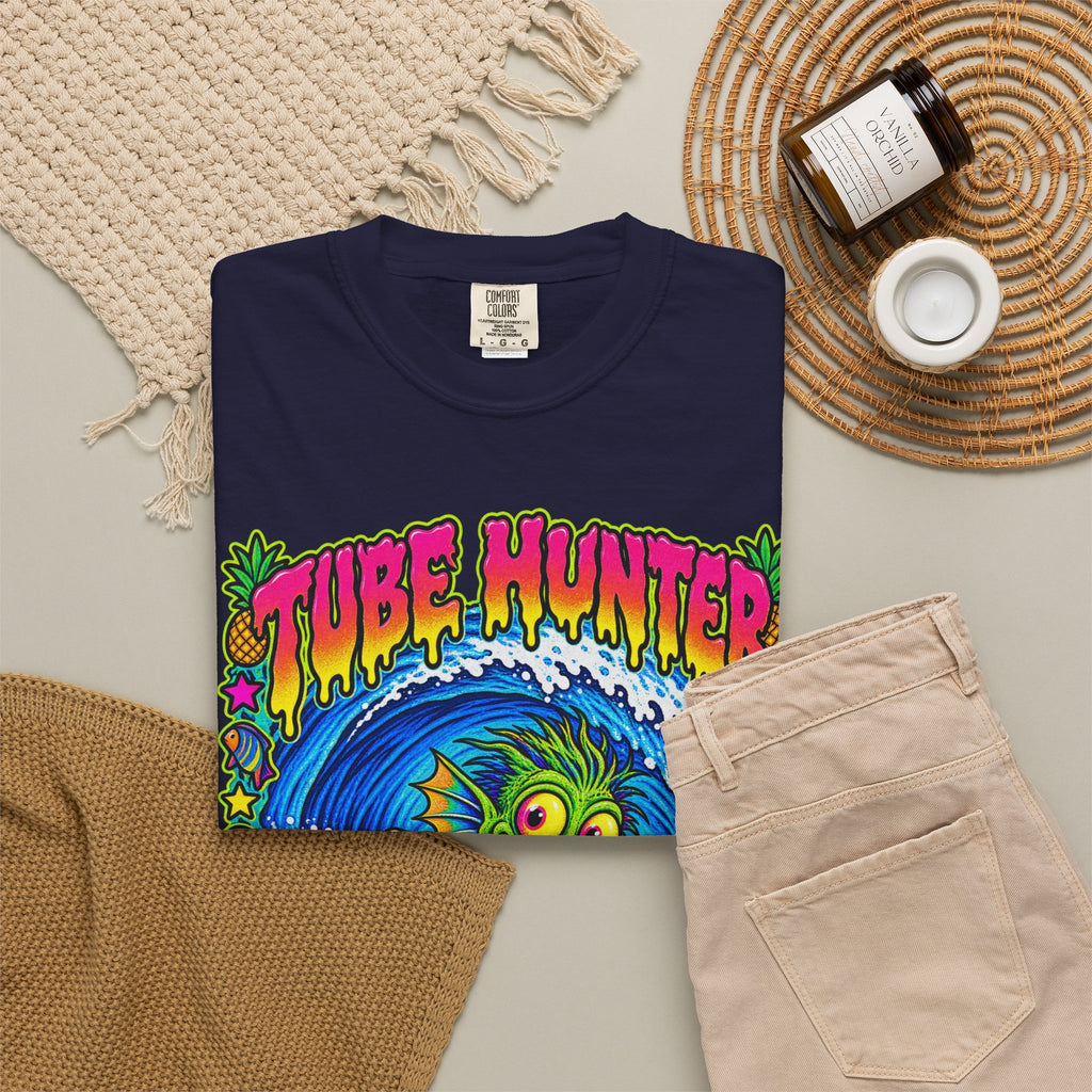 Tube Hunter Tee | 80s Comic Sea Monster Surf Shirt | Funny Barrel Wave T-Shirt | Comfort Colors