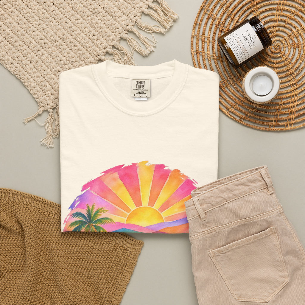 Pastel Coastal Badge Shirt | Watercolour Beach Sunset Tee | Comfort Colors T-Shirt