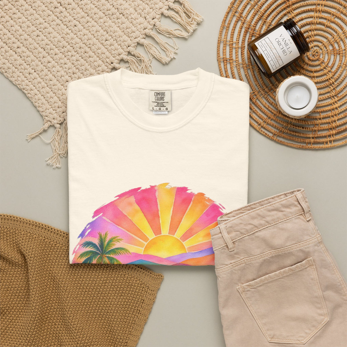 Pastel Coastal Badge Shirt | Watercolour Beach Sunset Tee | Comfort Colors T-Shirt