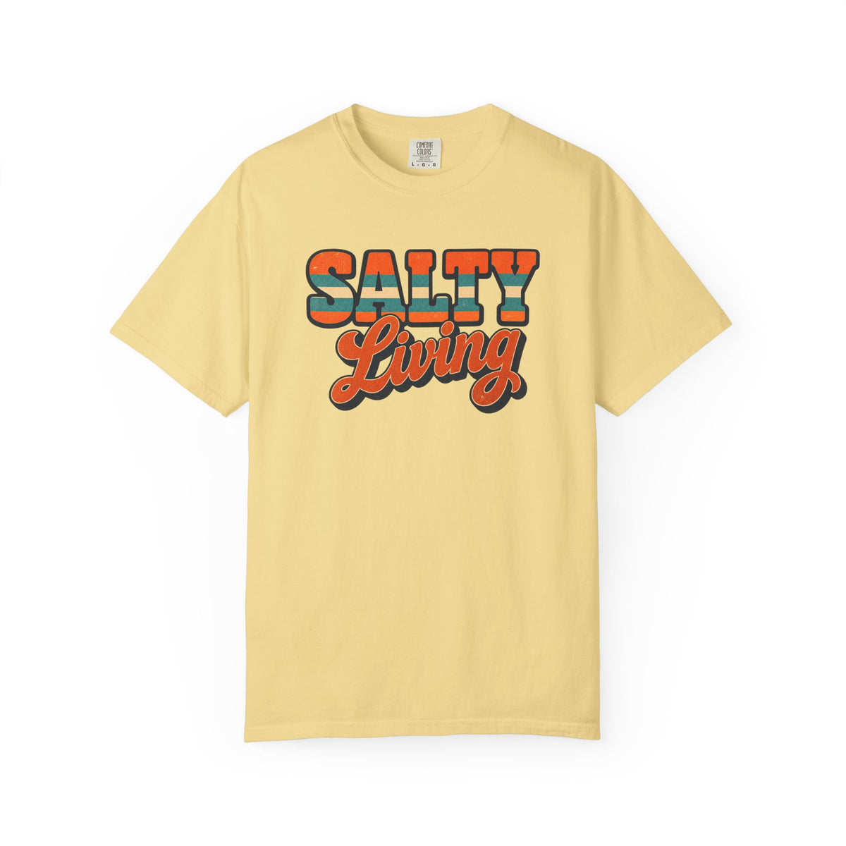Salty Living Tee | 70s Retro Stripe Beach Shirt | Vintage Style Surf T-Shirt | Comfort Colors Gift