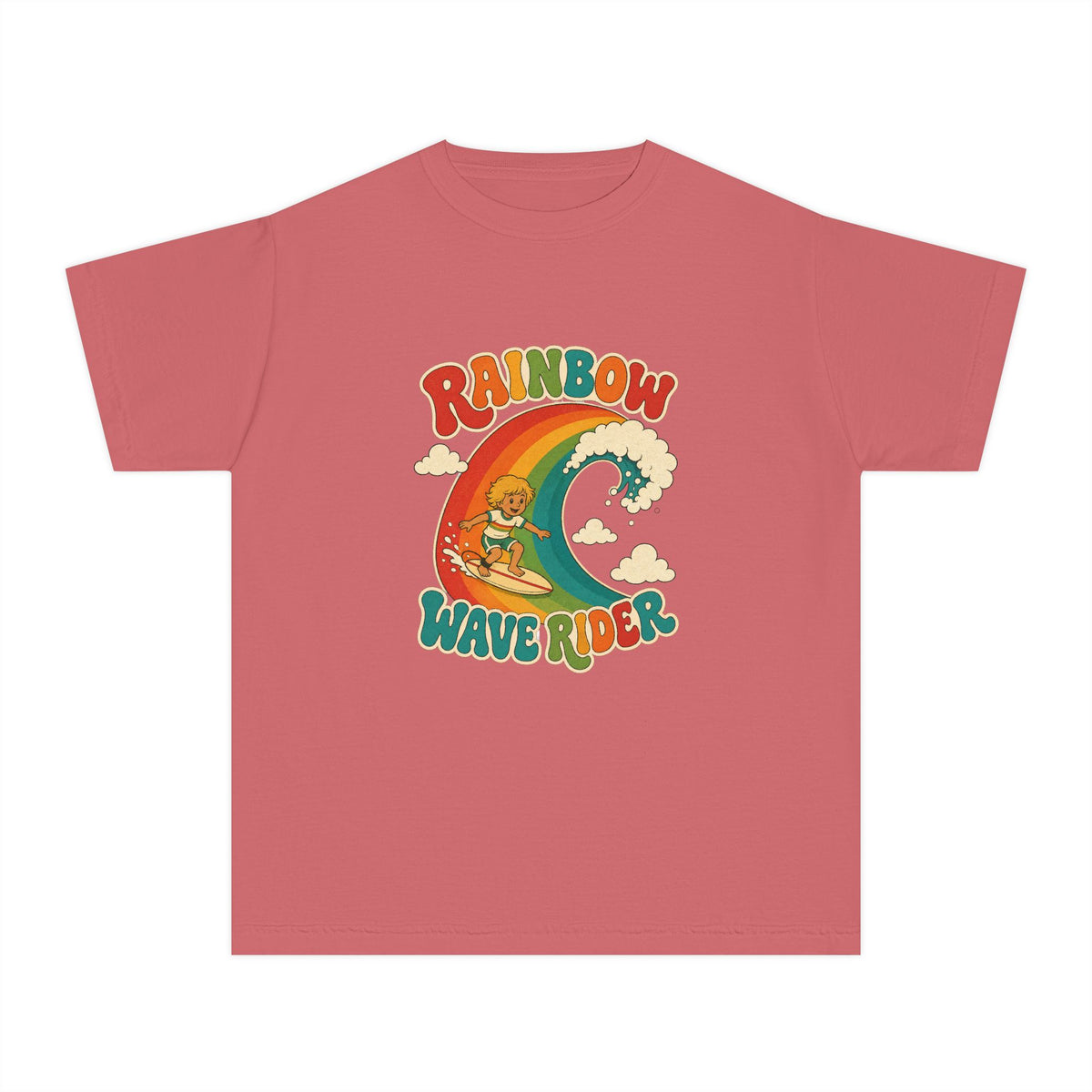 Rainbow Wave Rider Kids Tee | Rainbow Wave Kids Shirt | Youth Beach T-Shirt | Surf Kid Gift