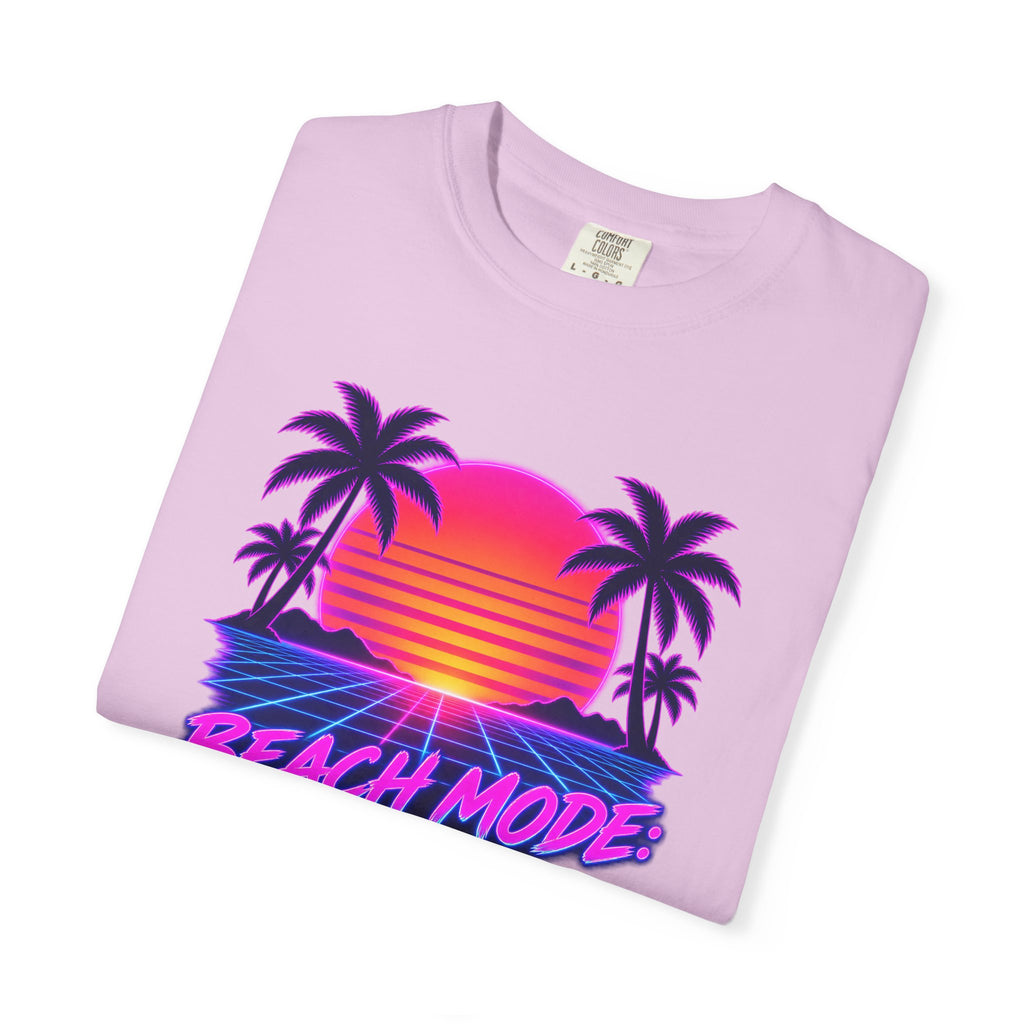 Beach Mode On Tee | Synthwave Retro Sunset Shirt | 80s Neon Palm Tree T-Shirt | Comfort Colors Black