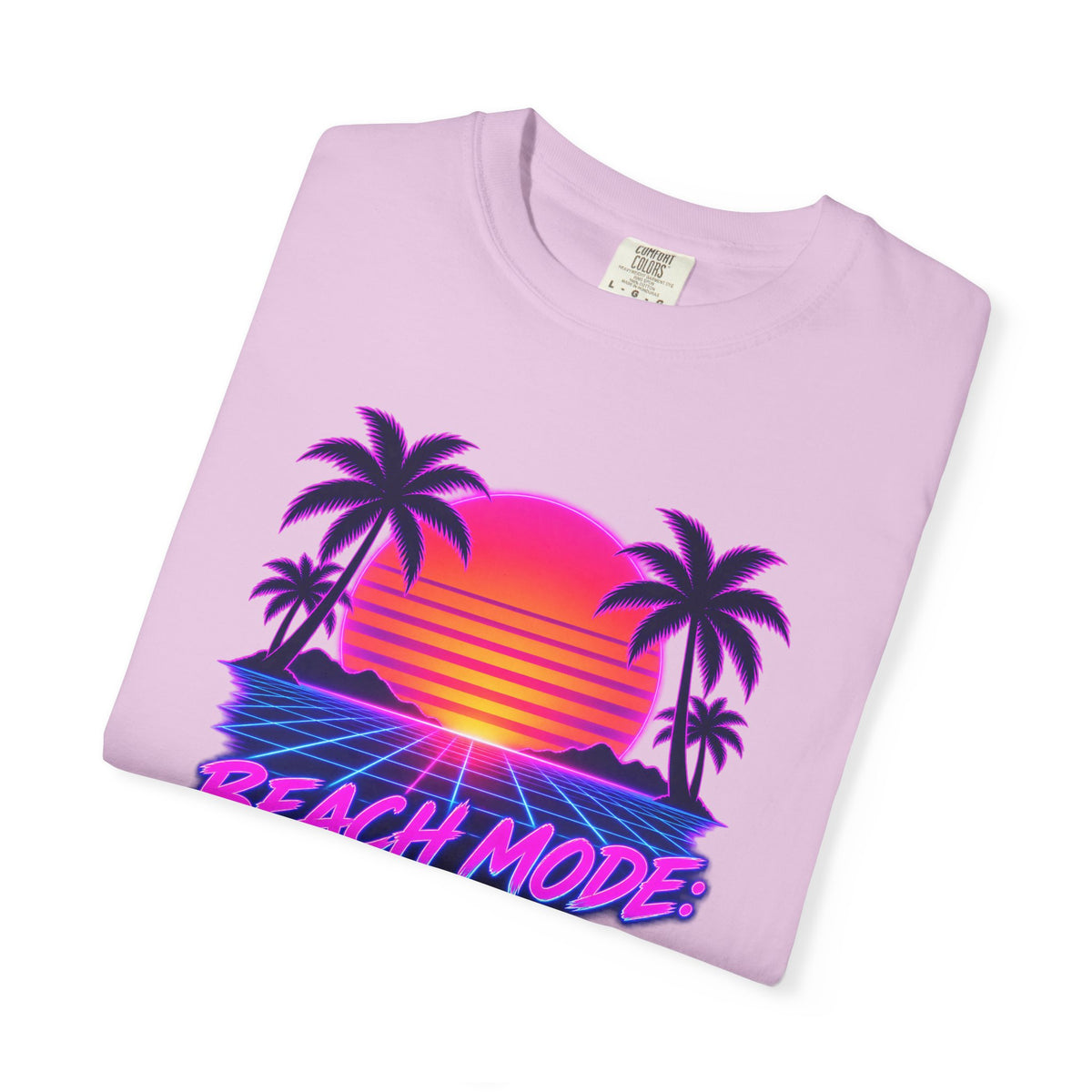 Beach Mode On Tee | Synthwave Retro Sunset Shirt | 80s Neon Palm Tree T-Shirt | Comfort Colors Black
