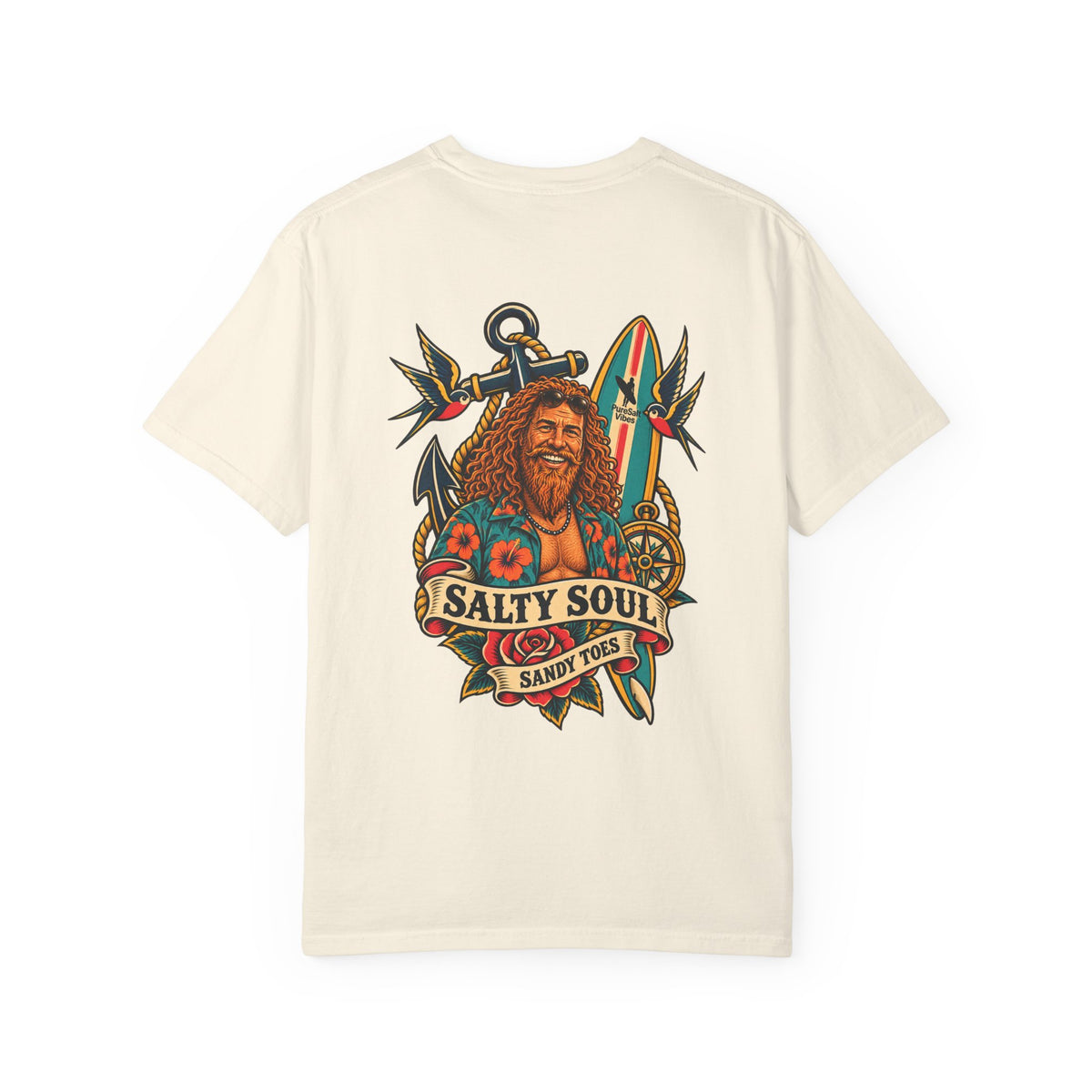Salty Soul Surf Tee — Retro Beach Surfboard Anchor Graphic T-Shirt