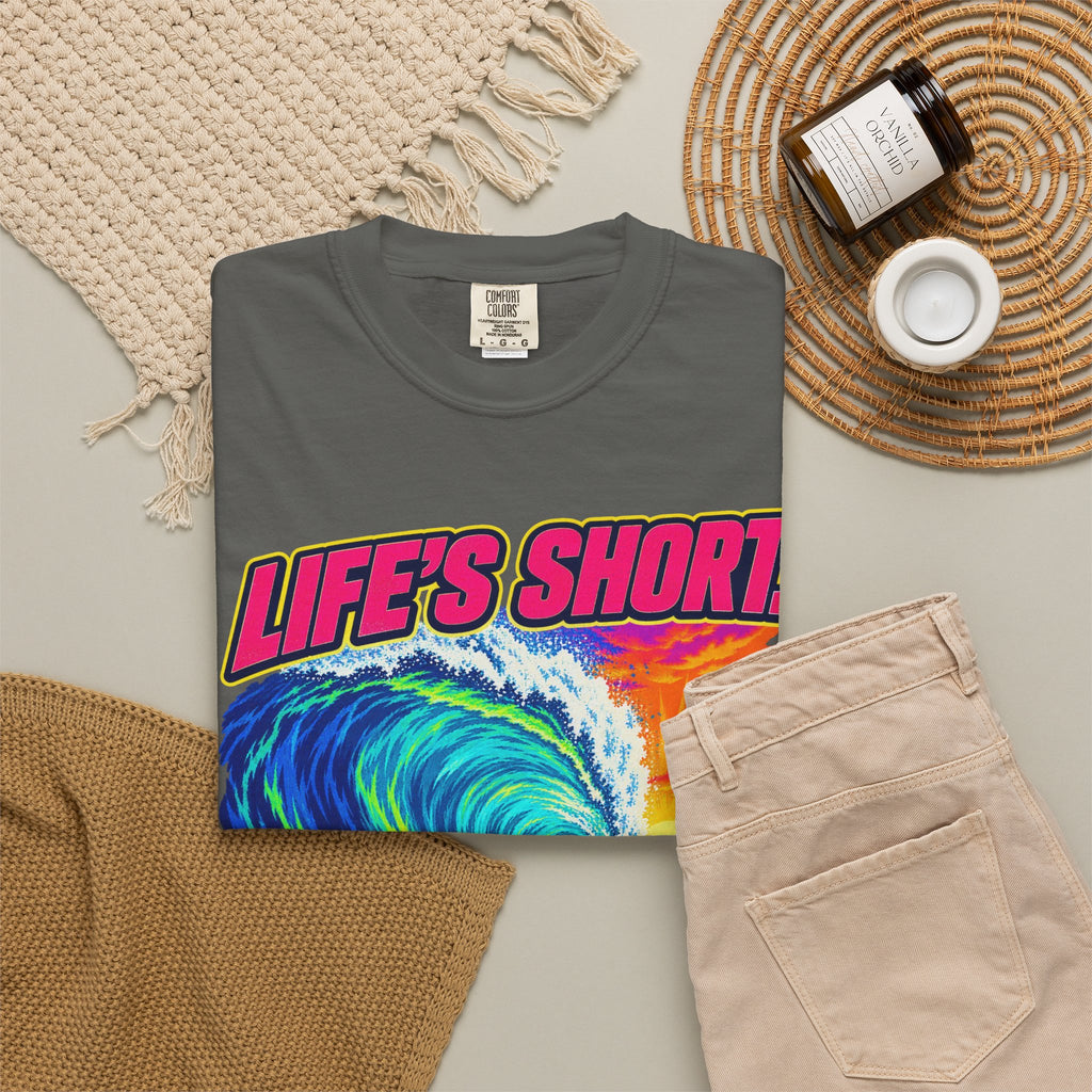 Life's Short Paddle Out Tee | Surf Motivation Shirt | Retro Surfboard T-Shirt | Comfort Colors