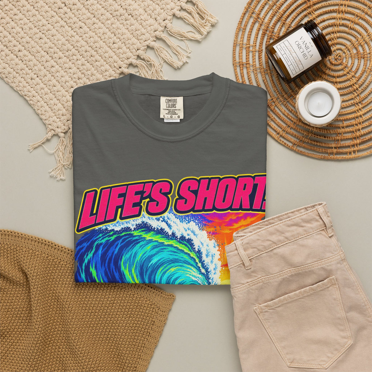 Life's Short Paddle Out Tee | Surf Motivation Shirt | Retro Surfboard T-Shirt | Comfort Colors