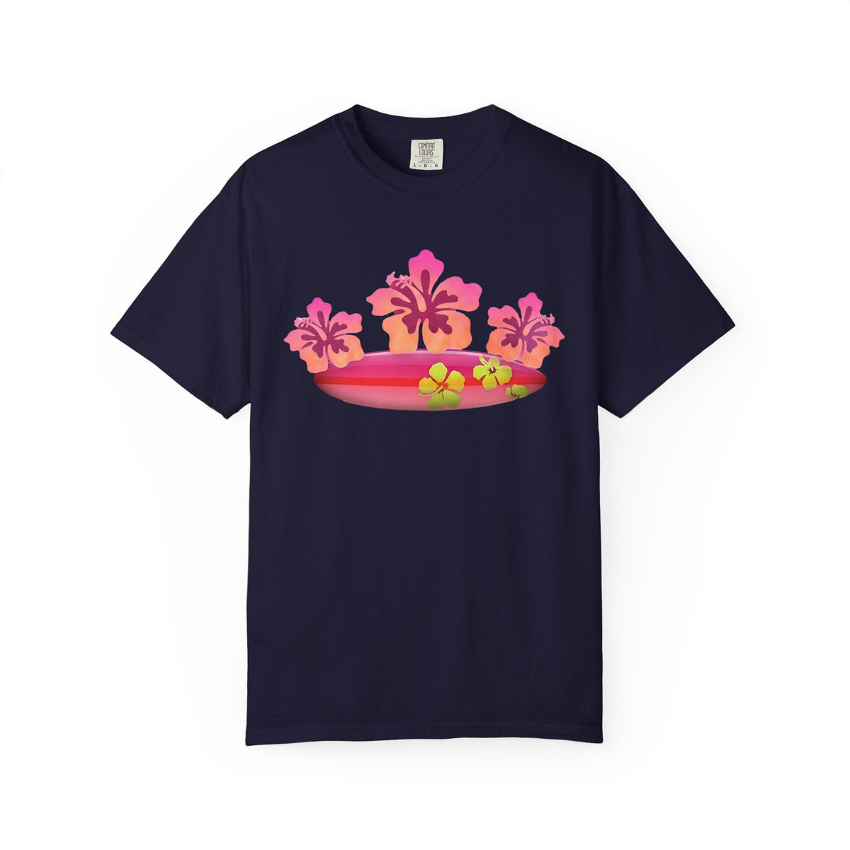 Hibiscus Surfboard Tee | Pink Hibiscus Surf Shirt | Tropical Surfer Girl T-Shirt | Comfort Colors