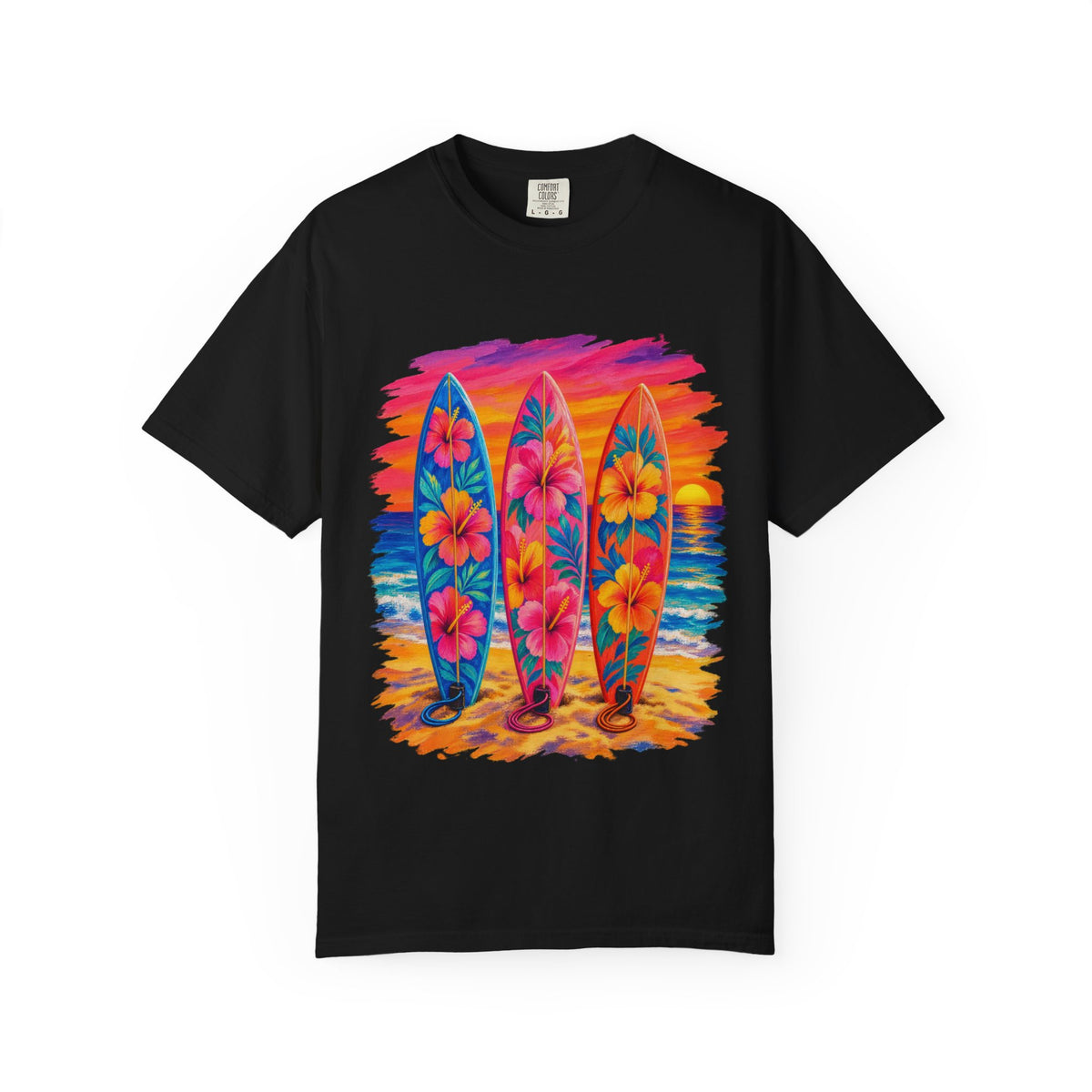 Floral Surfboards Shirt | Surfboard Quiver Sunset Tee | Comfort Colors T-Shirt