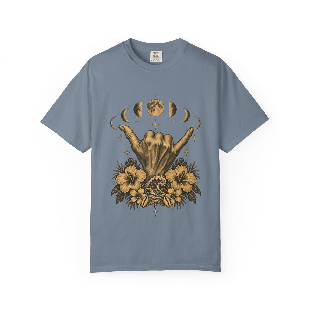 Shaka Moon Phases Shirt | Celestial Shaka Hand Tee | Comfort Colors T-Shirt