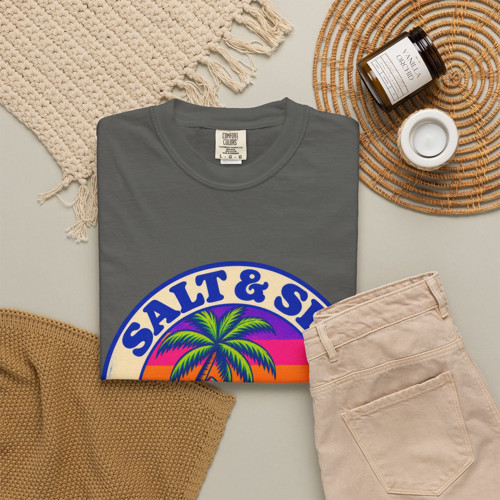 Salt & Sip Beach Bar Club Tee | Retro Sunset Badge Shirt | Tropical Cocktail T-Shirt | Comfort Colors