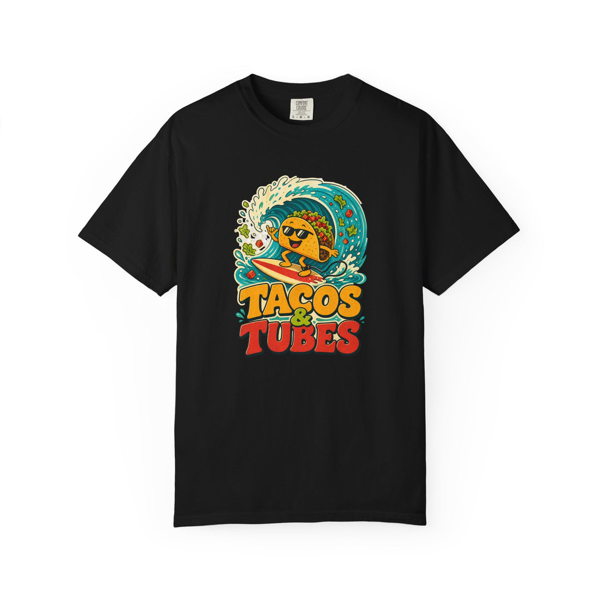 Tacos & Tubes Tee | Funny Taco Surf Shirt | Retro Beach T-Shirt | Comfort Colors Gift