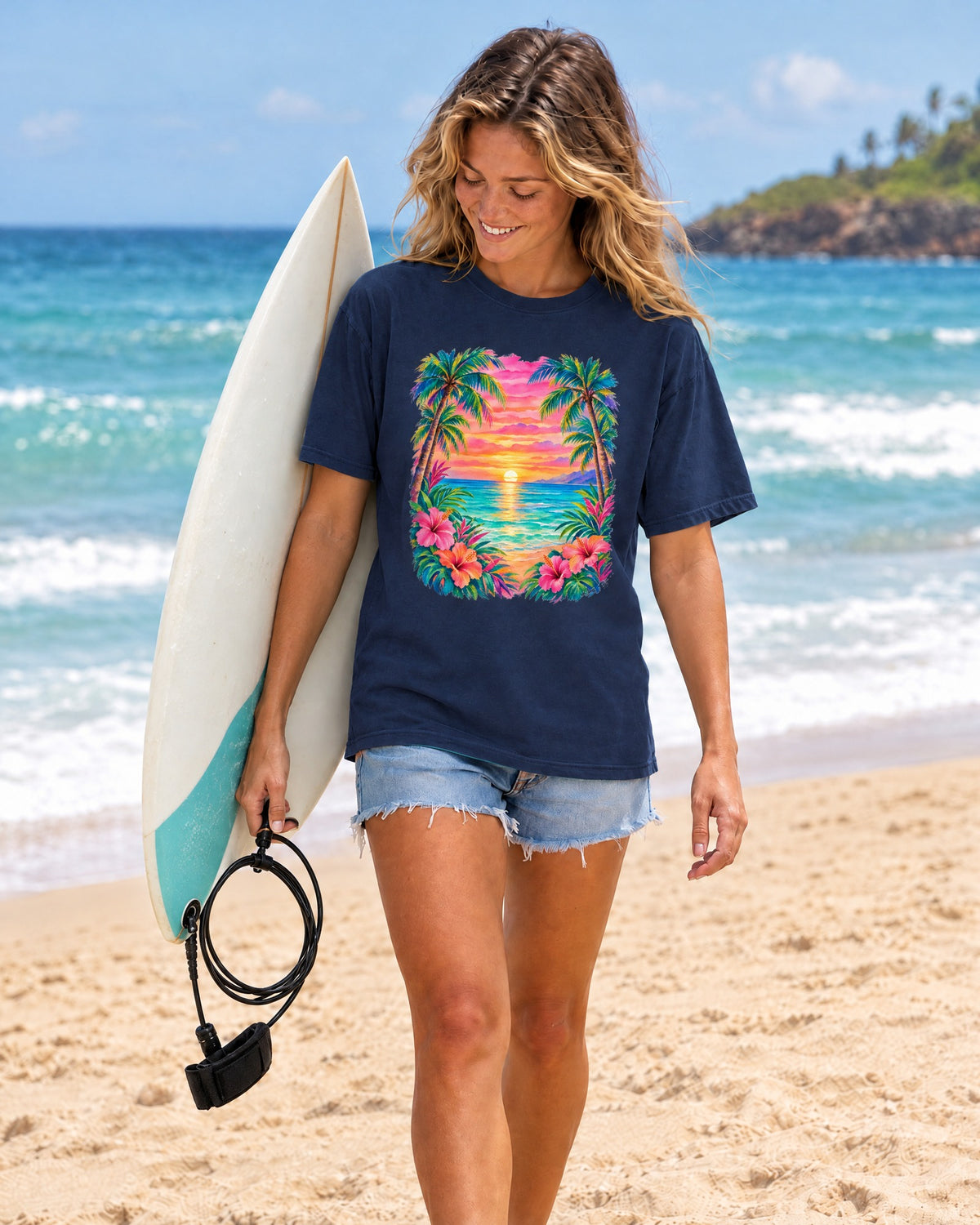 Pastel Palm Sunset Shirt | Watercolour Tropical Beach Tee | Comfort Colors T-Shirt
