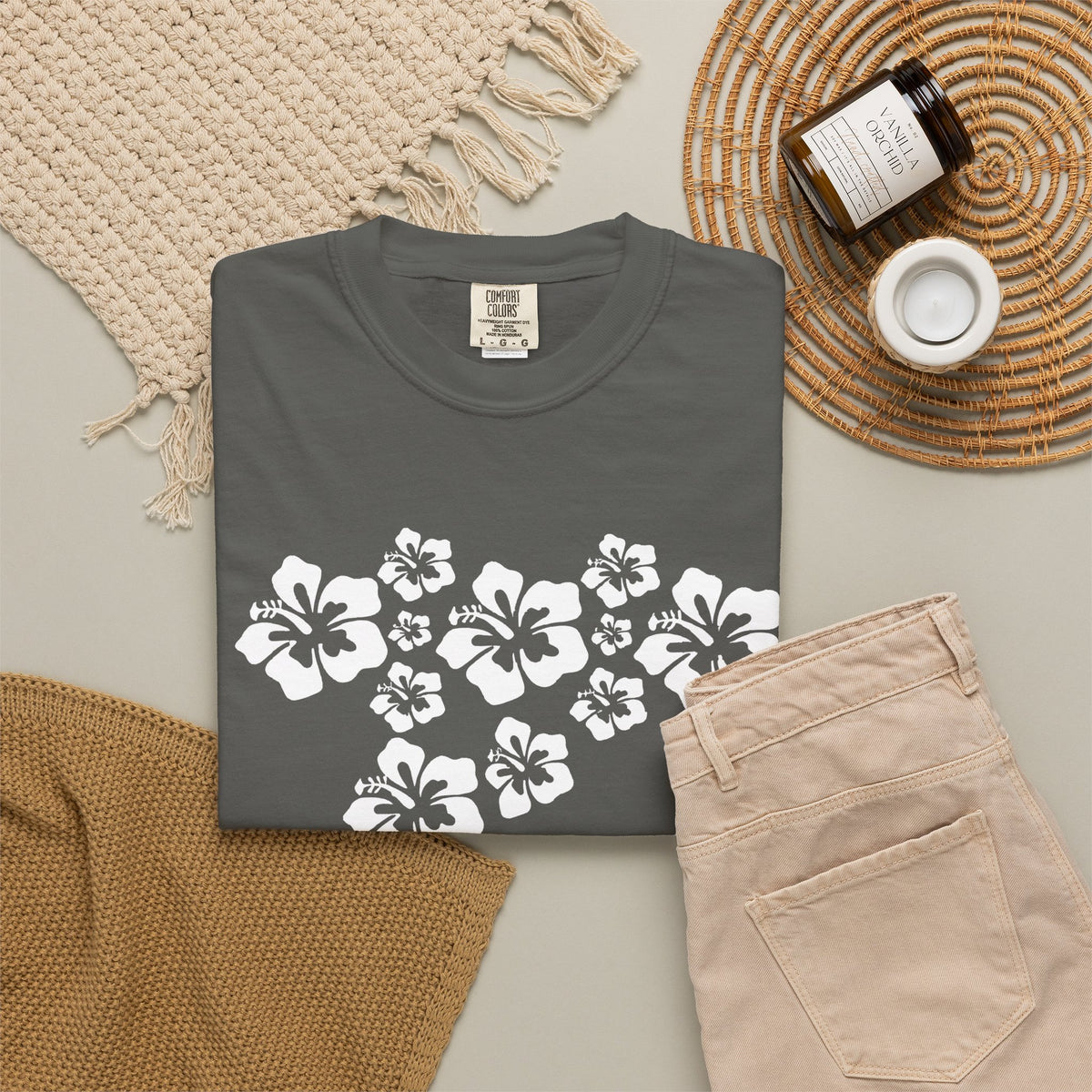 Hibiscus Flowers Tee | White Hibiscus Cluster Shirt | Tropical Island Flower T-Shirt | Comfort Colors