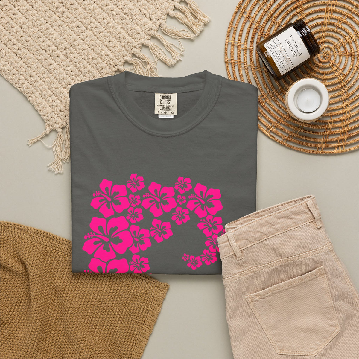 Hibiscus Wave Tee | Pink Flower Wave Shirt | Tropical Hawaiian Hibiscus T-Shirt | Comfort Colors