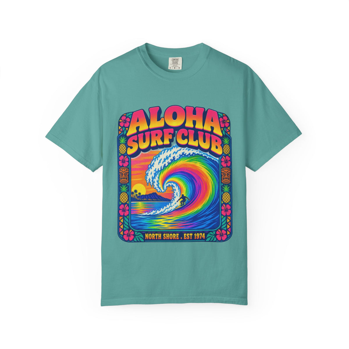 Aloha Surf Club Tee | Hawaiian Retro Surf Shirt | Tropical Hibiscus T-Shirt | Comfort Colors