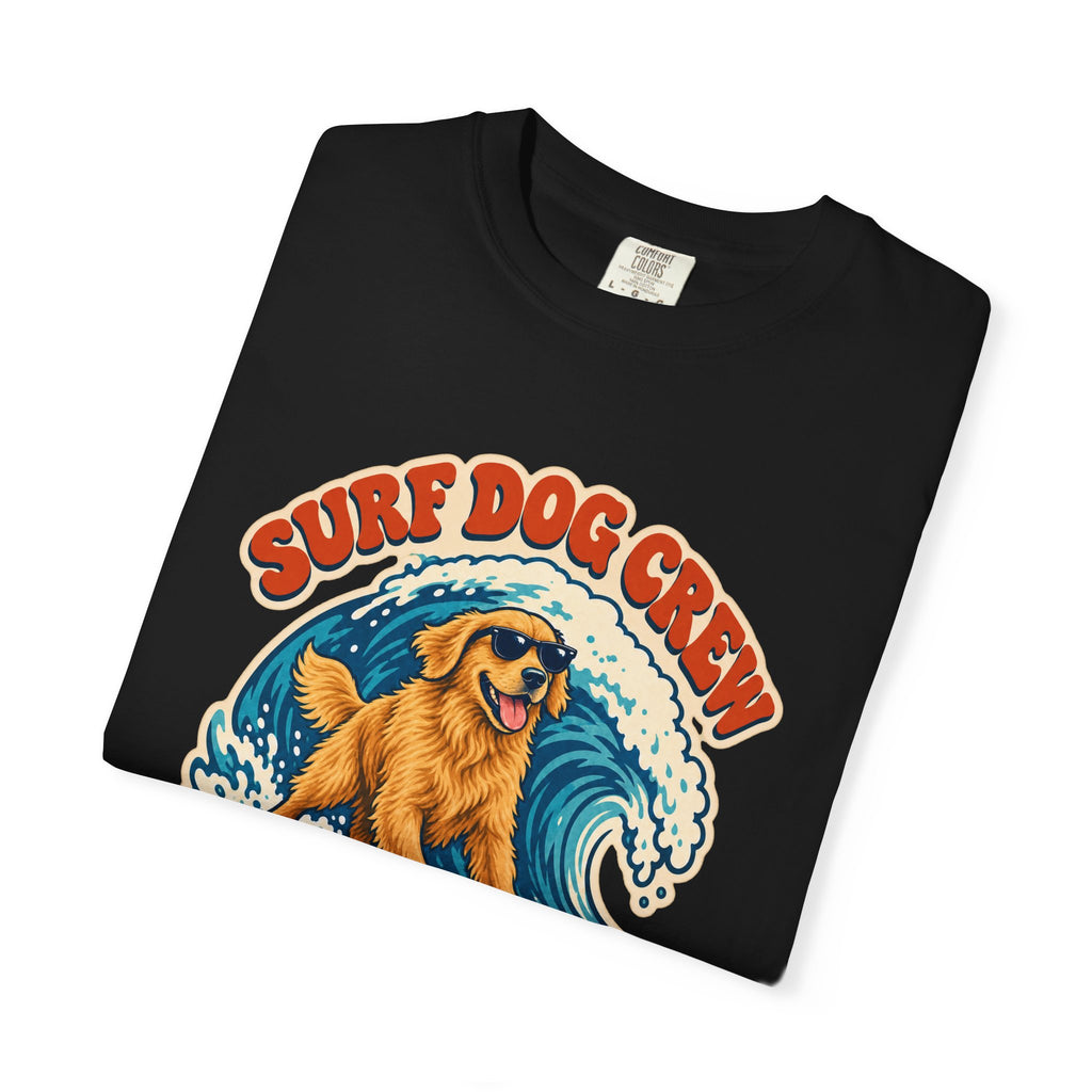Surf Dog Crew Tee | Golden Retriever Surfing Shirt | Funny Dog Lover Surf T-Shirt | Comfort Colors