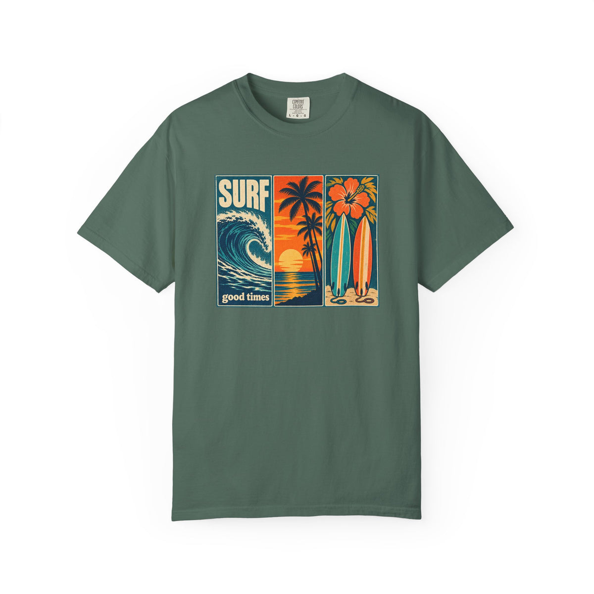 Surf Good Times Tee | Retro Panel Surf Shirt | Vintage Wave Sunset Surfboard T-Shirt | Comfort Colors Gift