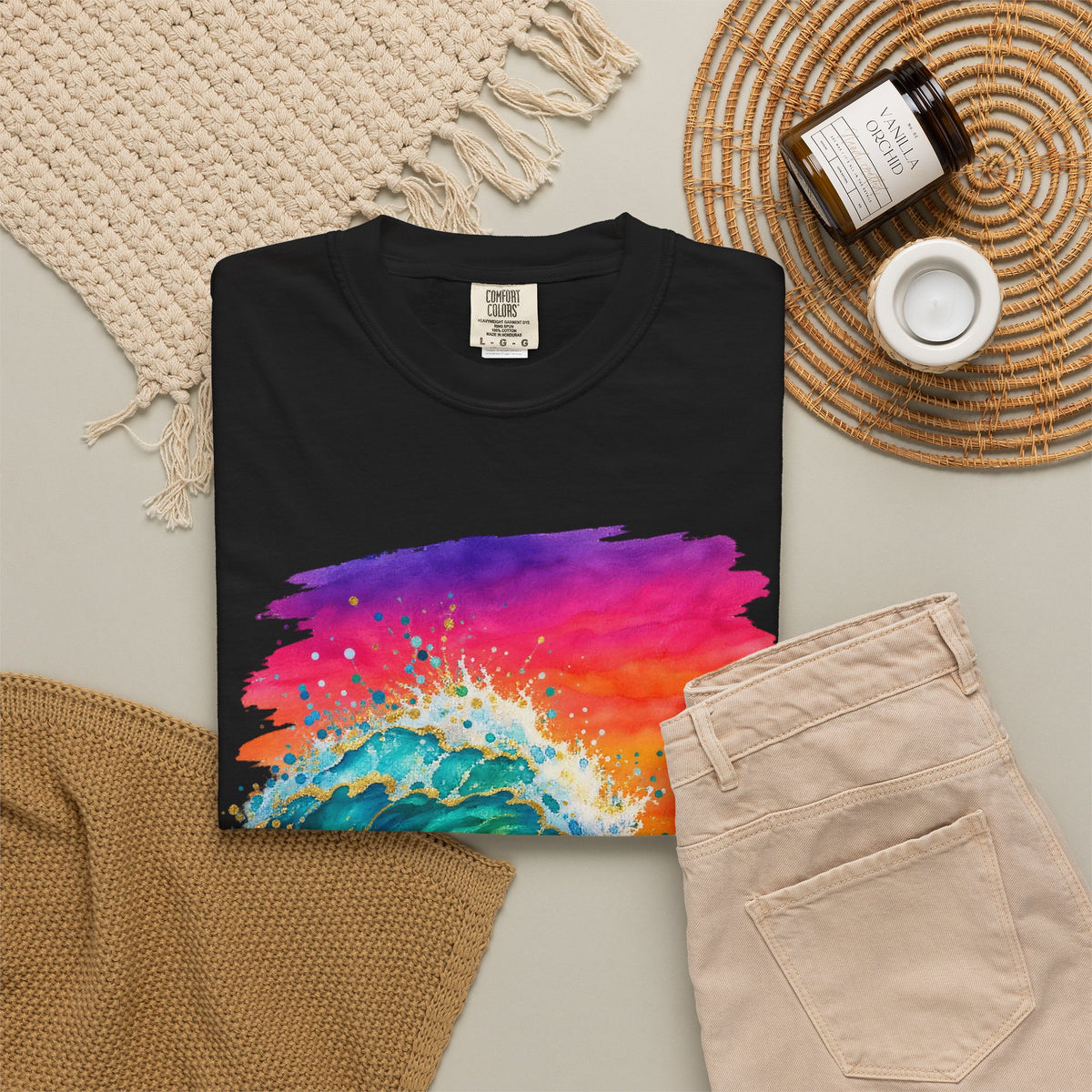 Watercolour Wave Sunset Shirt | Gold Ocean Wave Tee | Comfort Colors T-Shirt