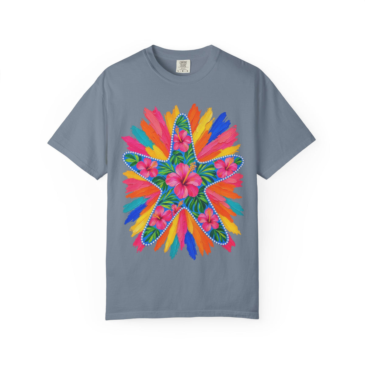 Floral Starfish Shirt | Hibiscus Sunburst Beach Tee | Comfort Colors T-Shirt