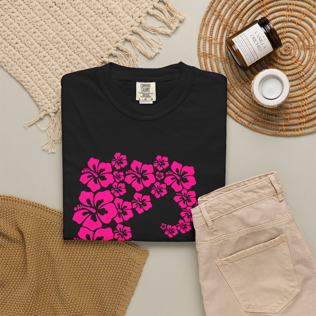 Hibiscus Wave Tee | Pink Flower Wave Shirt | Tropical Hawaiian Hibiscus T-Shirt | Comfort Colors