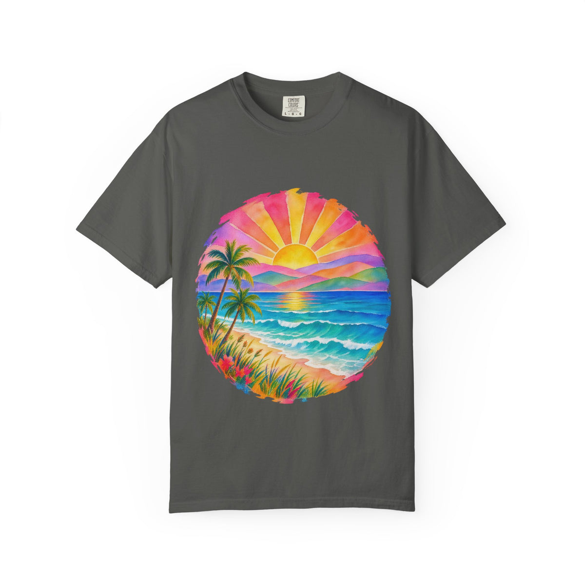 Pastel Coastal Badge Shirt | Watercolour Beach Sunset Tee | Comfort Colors T-Shirt