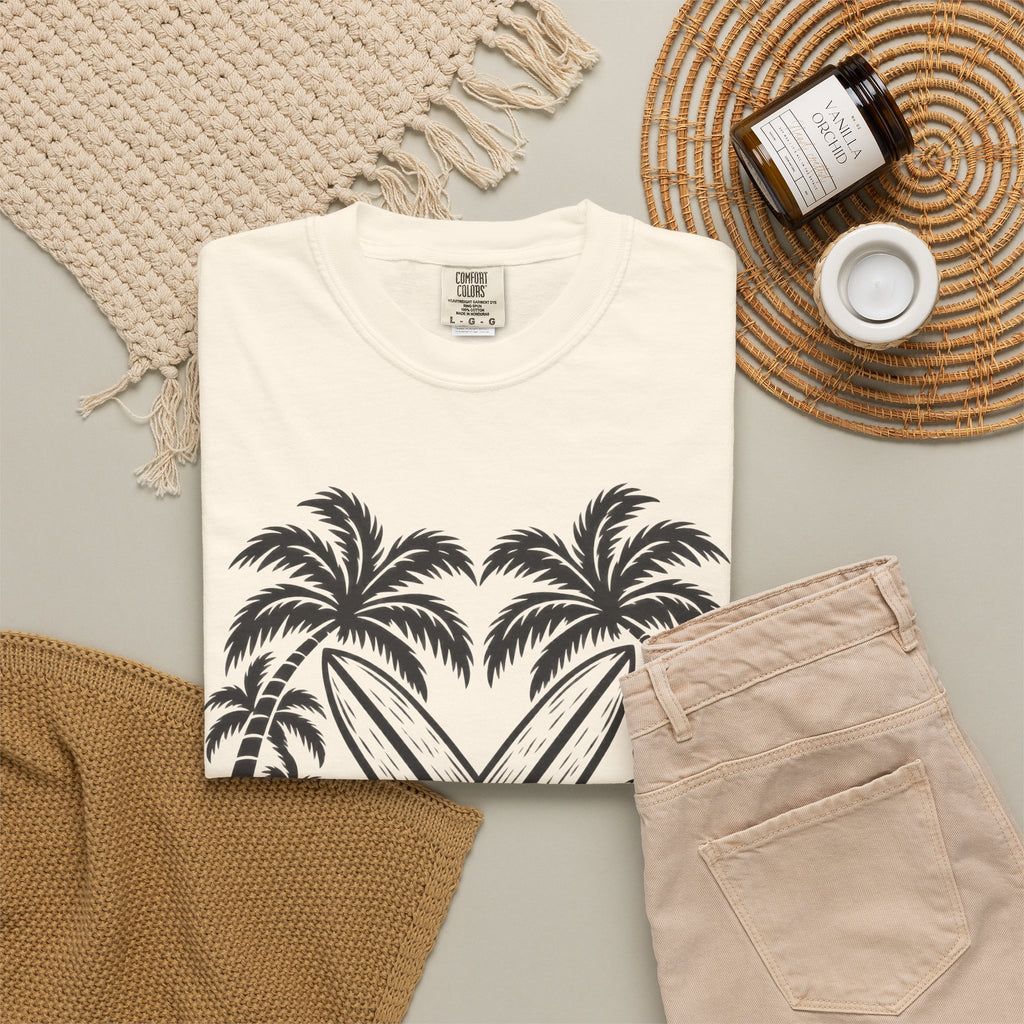 Tropic Tides Surf Shirt | Woodcut Crossed Boards Tee | Comfort Colors T-Shirt