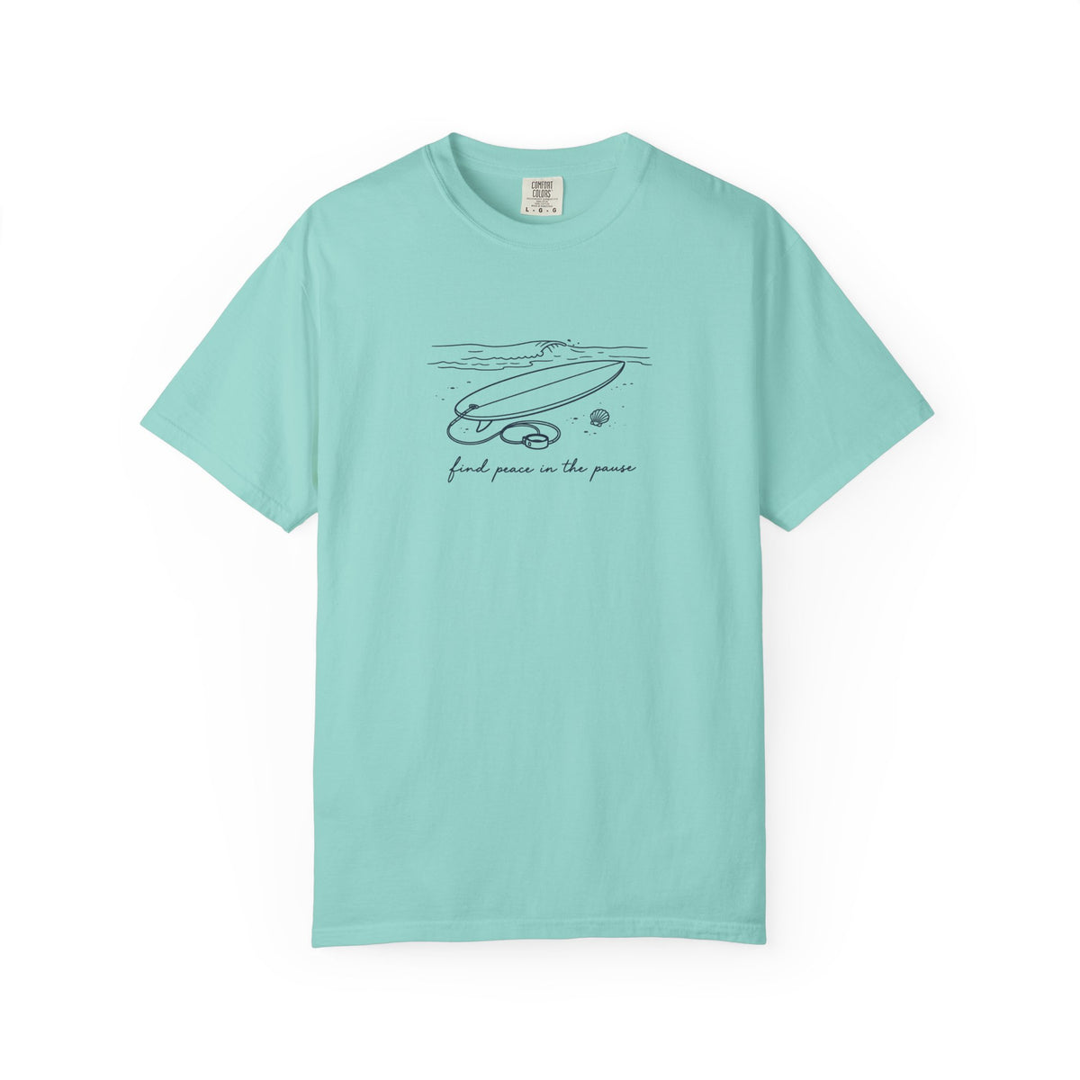 Find Peace In The Pause Tee | Minimal Surfboard Shirt | Inspirational Ocean T-Shirt | Comfort Colors