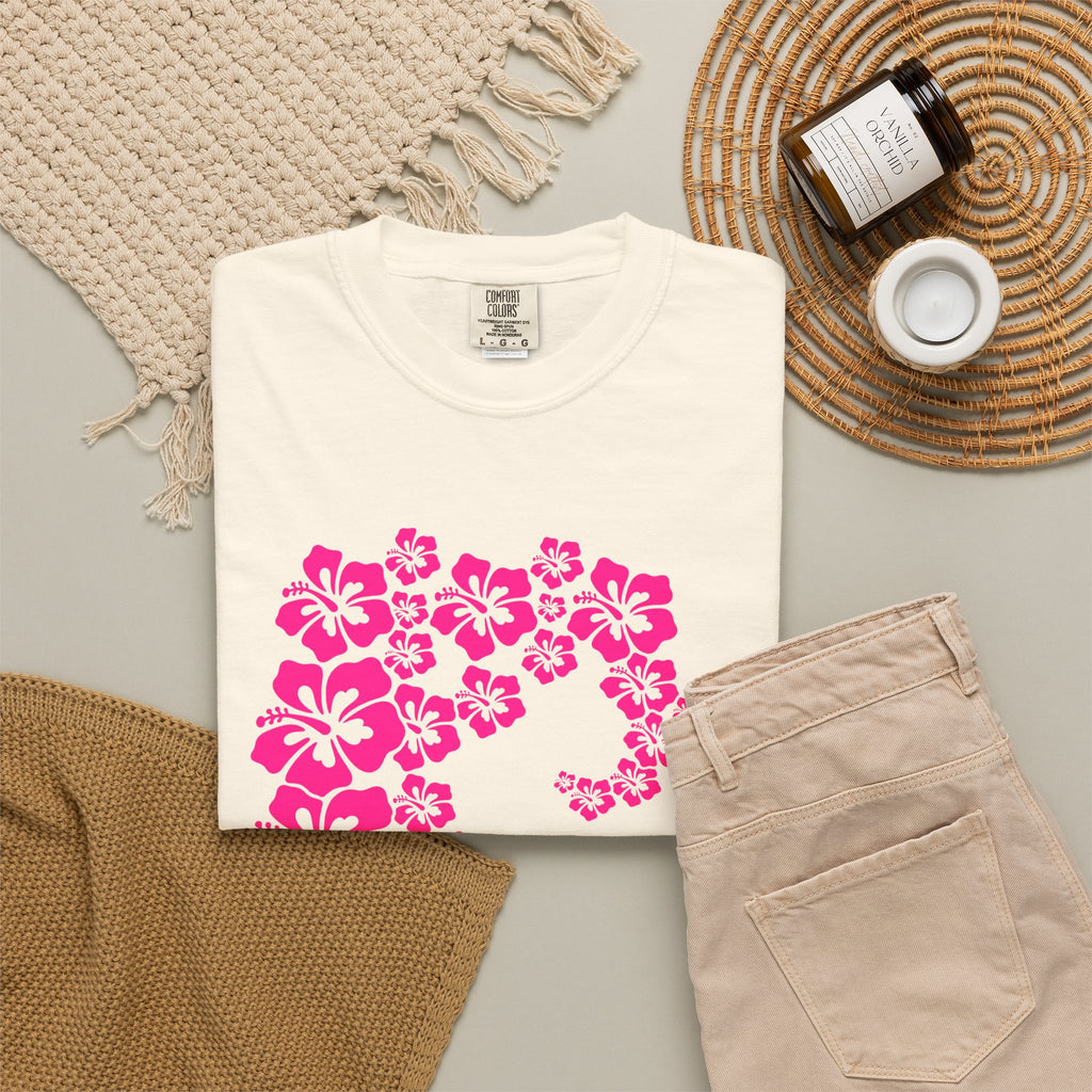 Hibiscus Wave Tee | Pink Flower Wave Shirt | Tropical Hawaiian Hibiscus T-Shirt | Comfort Colors