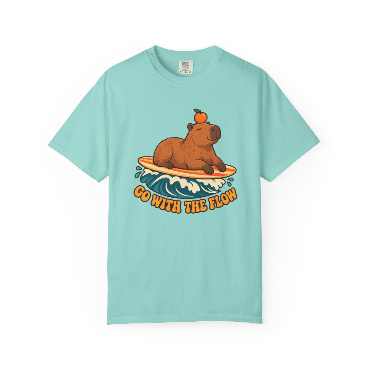 Capybara Go With The Flow Tee | Cute Surfing Capybara Shirt | Funny Animal Surf T-Shirt | Comfort Colors