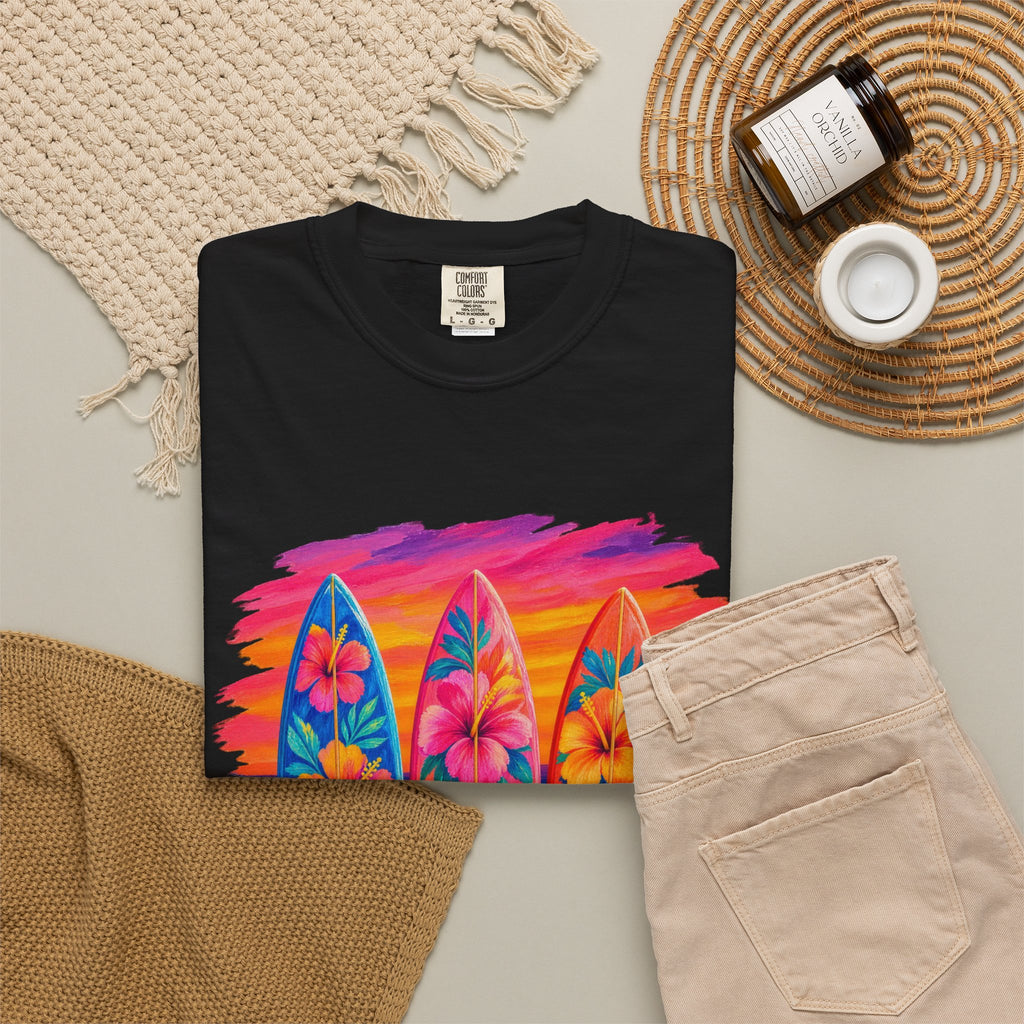 Floral Surfboards Shirt | Surfboard Quiver Sunset Tee | Comfort Colors T-Shirt