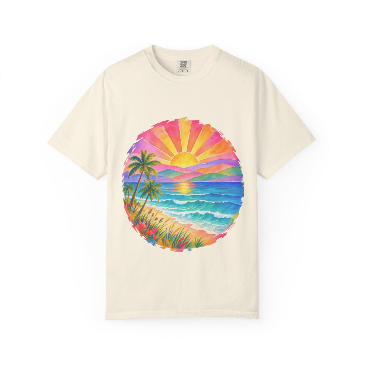 Pastel Coastal Badge Shirt | Watercolour Beach Sunset Tee | Comfort Colors T-Shirt