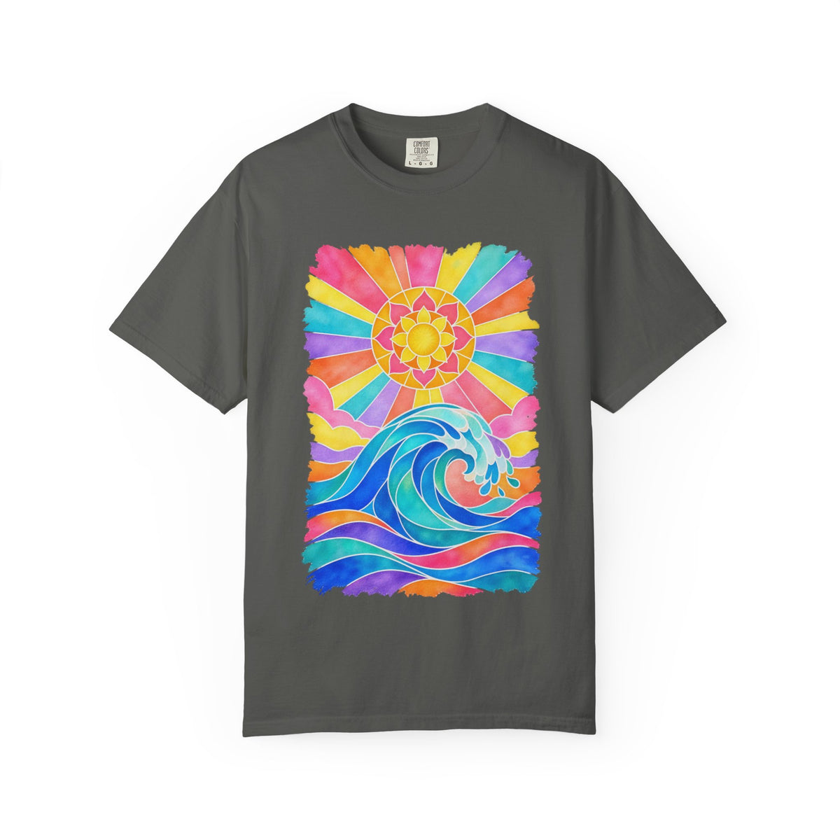 Stained Glass Wave Shirt | Pastel Sunburst Ocean Tee | Comfort Colors T-Shirt