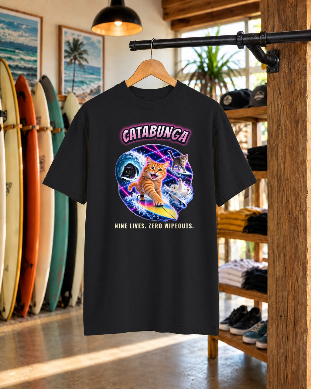 Catabunga Surf Cat Shirt | Funny Cat Bootleg Tee | Comfort Colors T-Shirt