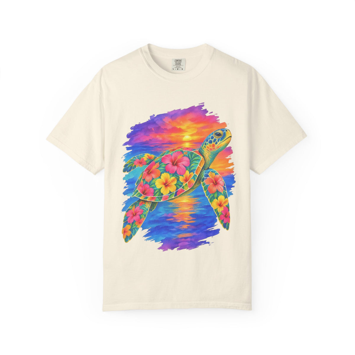 Floral Sea Turtle Shirt | Hibiscus Turtle Sunset Tee | Comfort Colors T-Shirt