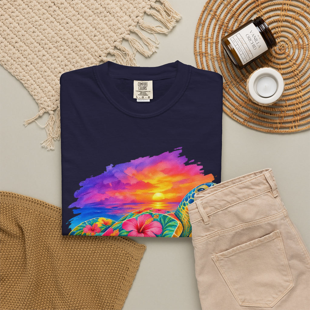 Floral Sea Turtle Shirt | Hibiscus Turtle Sunset Tee | Comfort Colors T-Shirt