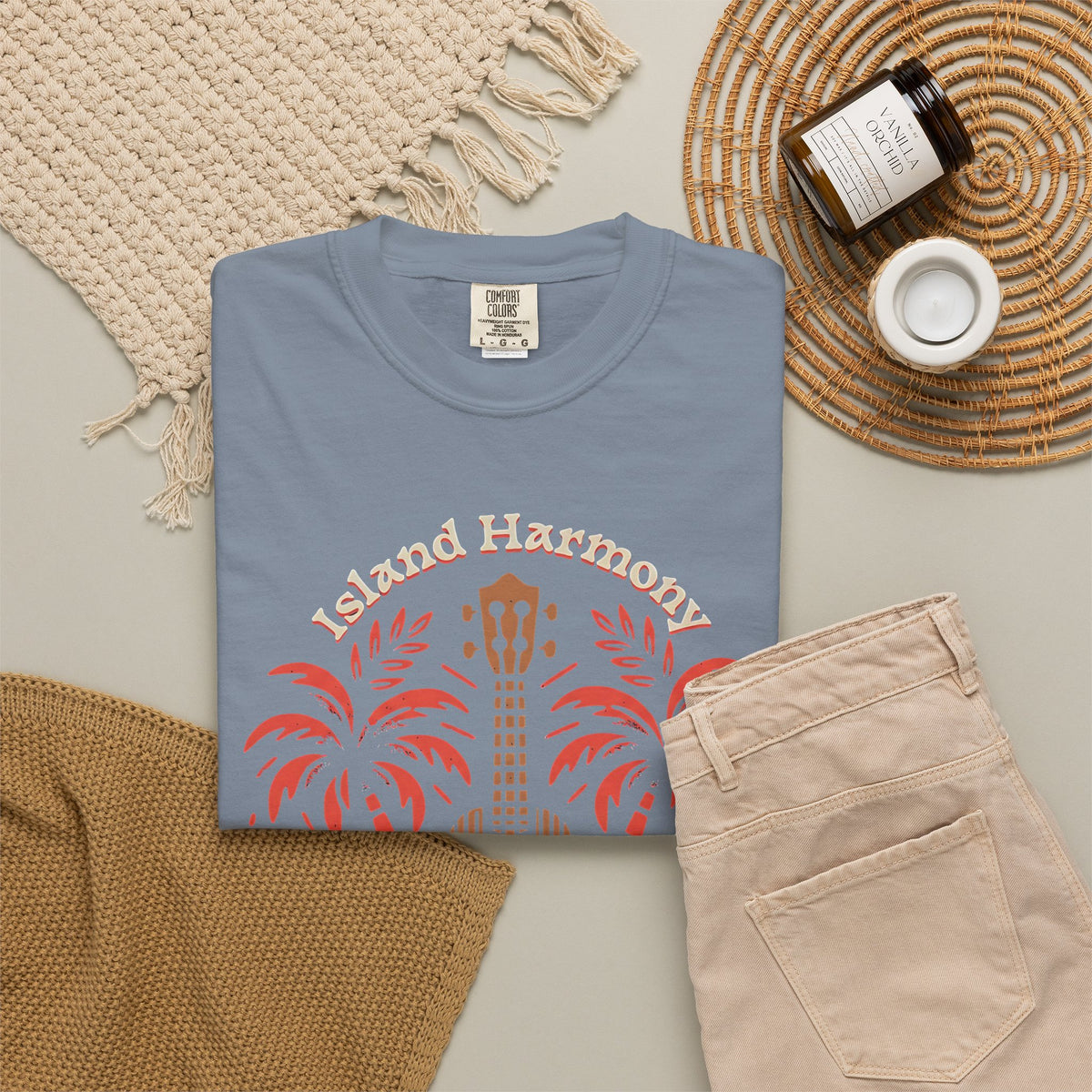 Island Harmony Guitar Tee | Can't Be Lost palm tree ukulele design