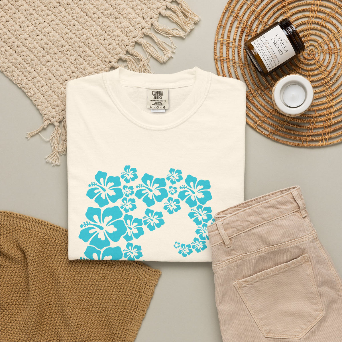 Hibiscus Wave Tee | Teal Flower Wave Shirt | Tropical Hawaiian Hibiscus T-Shirt | Comfort Colors