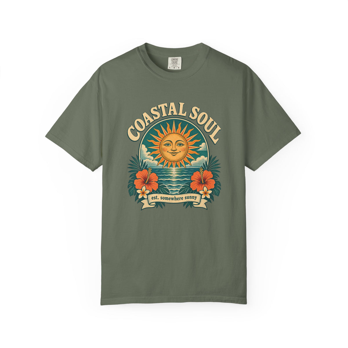 Coastal Soul Sun Face Tee | Vintage Sun Ocean Shirt | Retro Beach T-Shirt | Comfort Colors Gift
