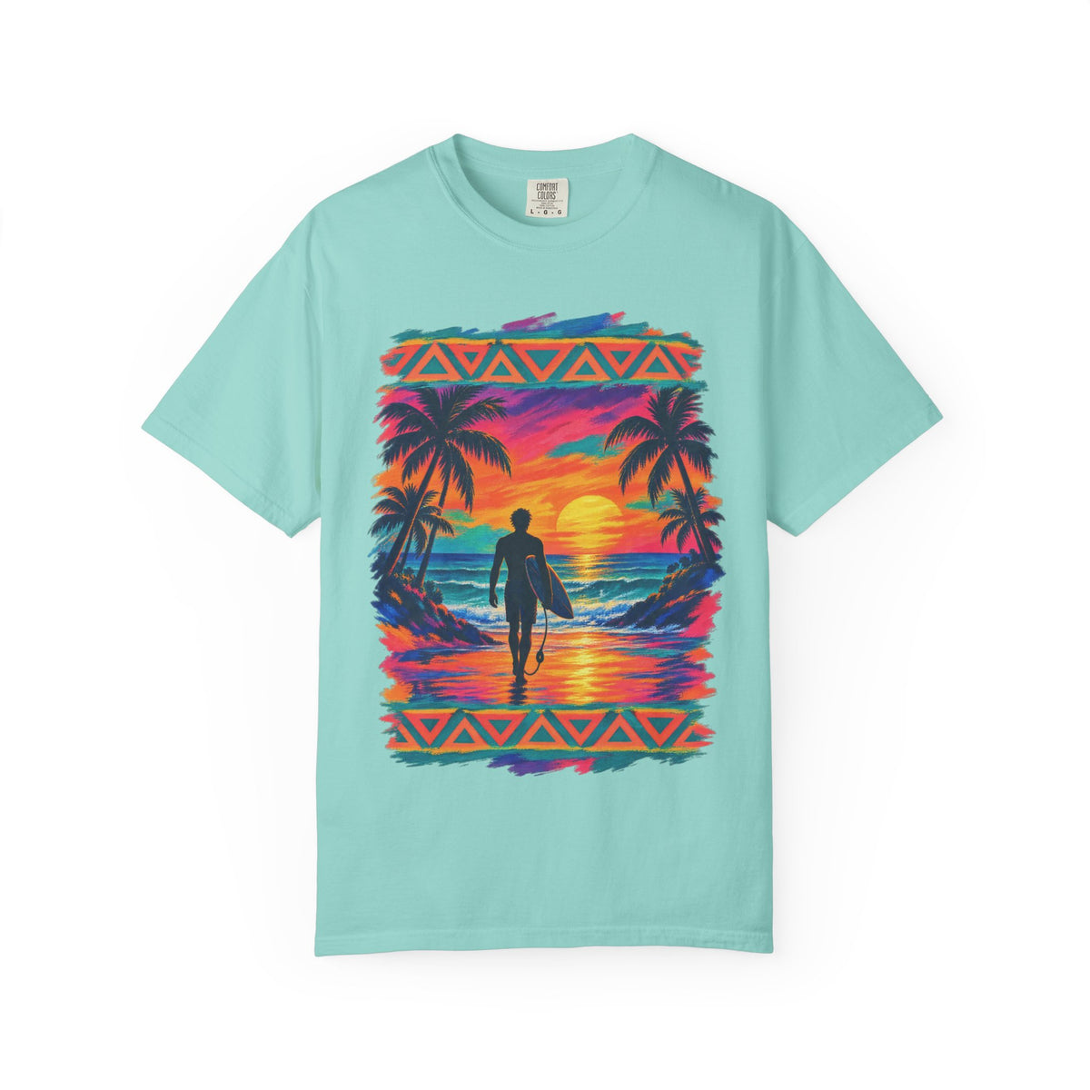 Surfer Walking To The Lineup Shirt | Tribal Sunset Surf Tee | Comfort Colors T-Shirt
