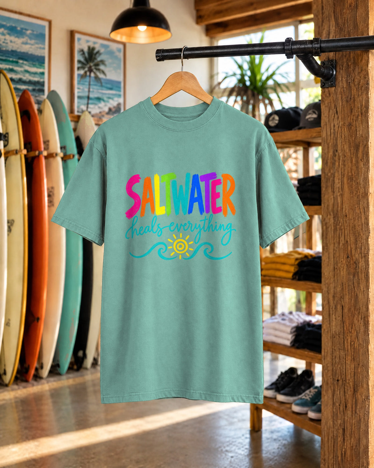 Saltwater Heals Everything Tee | Ocean Therapy Shirt | Colorful Brush Letter T-Shirt | Comfort Colors