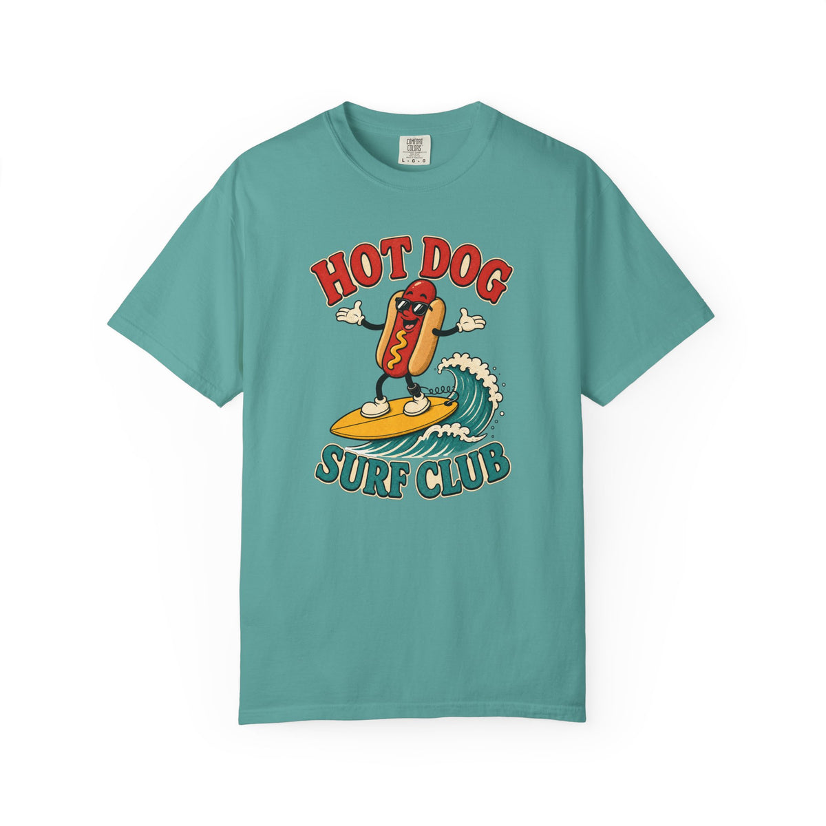 Hot Dog Surf Club Tee | Funny Hot Dog Surf Shirt | Retro Beach T-Shirt | Comfort Colors Gift