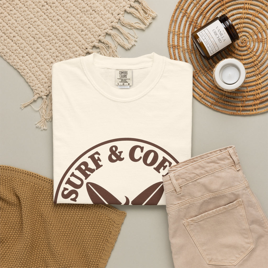 Surf And Coffee Club Shirt | Coffee Lover Surfboard Tee | Comfort Colors T-Shirt