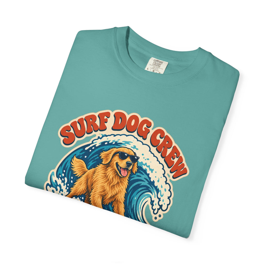 Surf Dog Crew Tee | Golden Retriever Surfing Shirt | Funny Dog Lover Surf T-Shirt | Comfort Colors