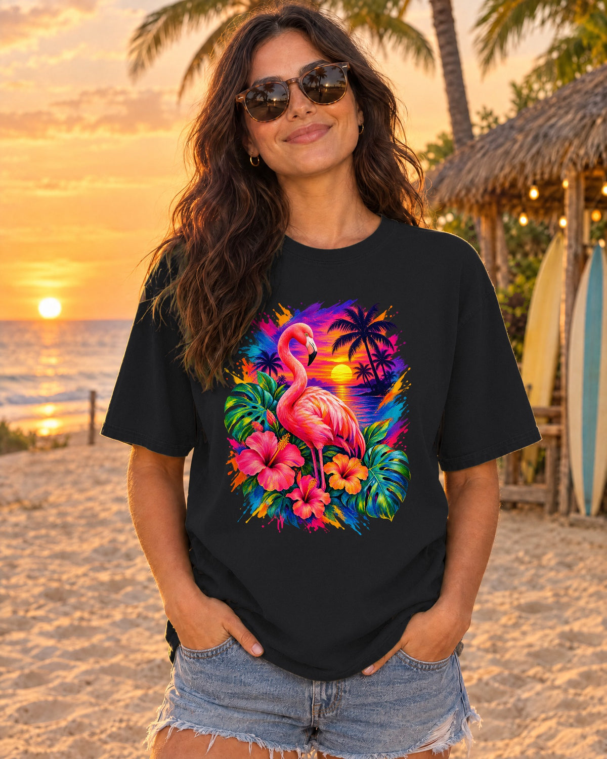 Flamingo Sunset Shirt | Tropical Flamingo Paradise Tee | Comfort Colors T-Shirt