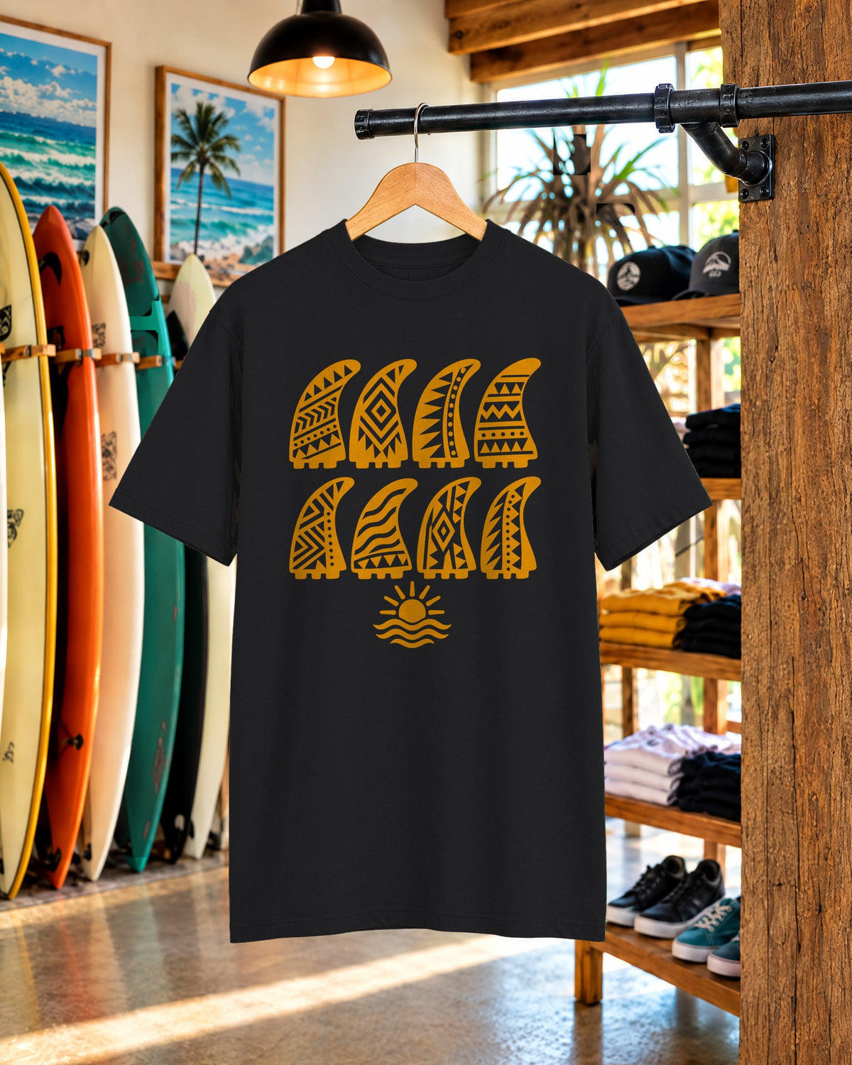 Tribal Fin Rows Shirt | Geometric Surf Fins Tee | Comfort Colors T-Shirt