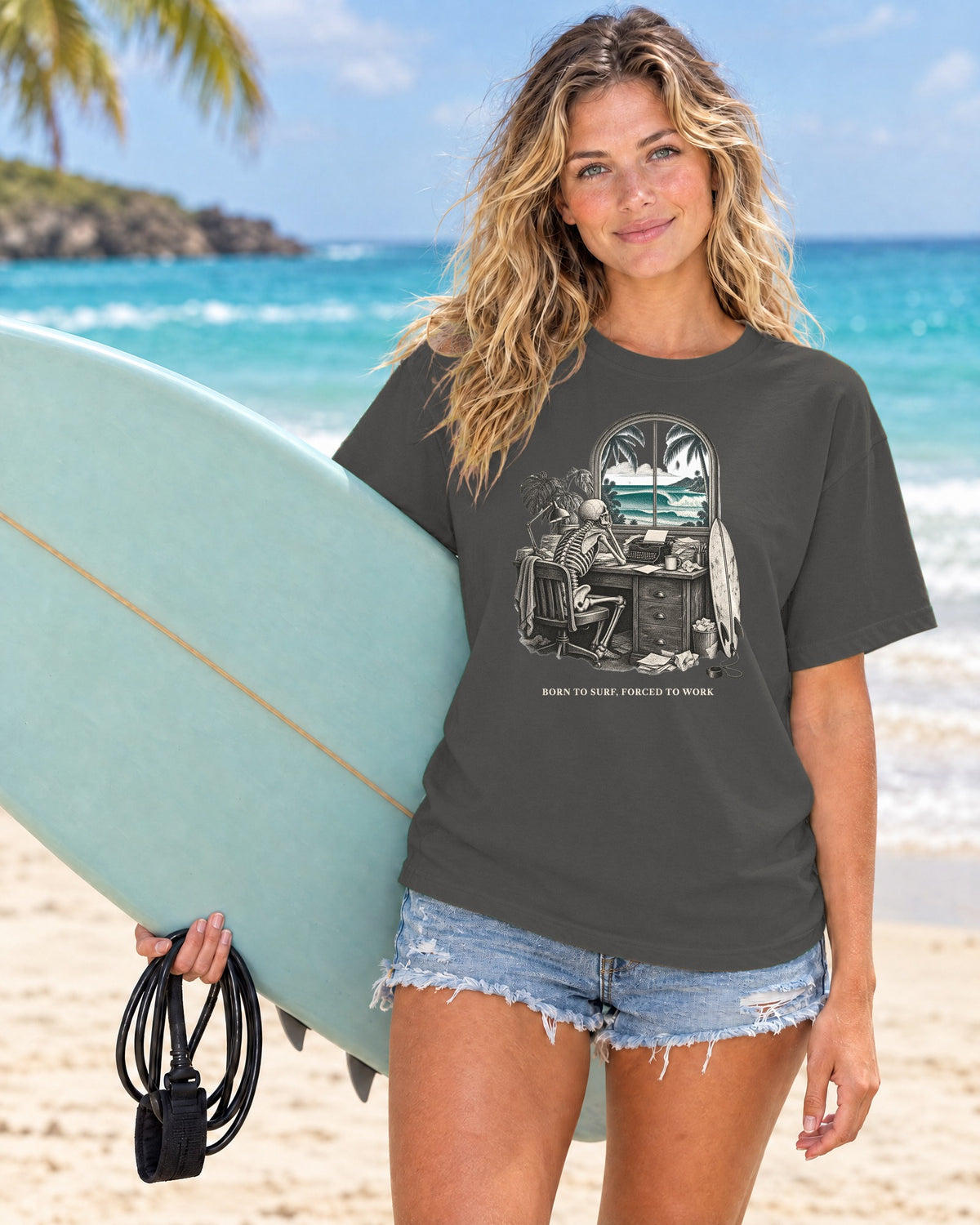 Born To Surf Forced To Work Shirt | Funny Surfer Office Tee | Comfort Colors T-Shirt