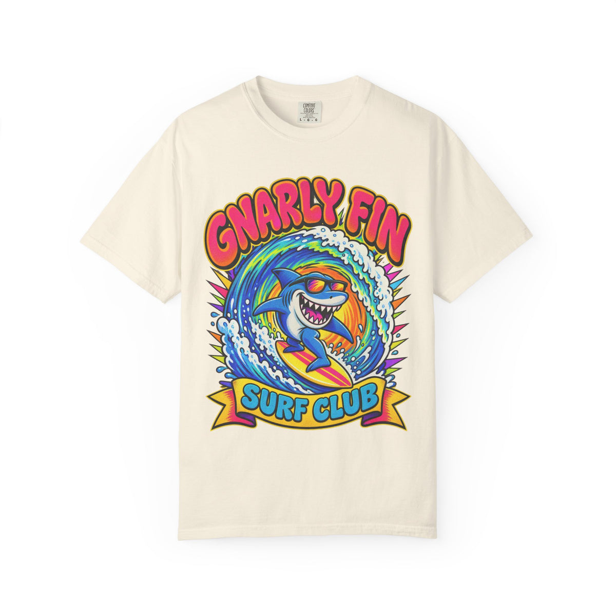 Gnarly Fin Surf Club Tee | Retro Shark Surf Shirt | Funny Shark T-Shirt | Comfort Colors