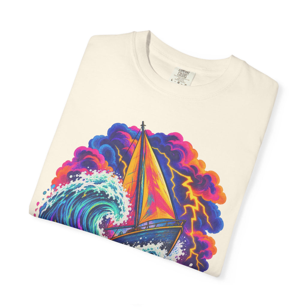 Ride The Storm Tee | Sailboat Big Wave Shirt | Bold Ocean Art T-Shirt | Comfort Colors